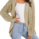 Sequin Cardigans for Women Sparkly New Year Tops Open Front Outerwear Coat Shimmer Glitter Loose Jackets, Size Medium