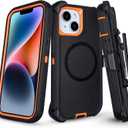 Defender for iPhone 14 Case with Belt Clip Holster, [Compatible with MagSafe] Heavy Duty Rugged Shockproof Anti-Drop Full Body Protective Case for iPhone 14 6.1 Inch (Black+Orange)
