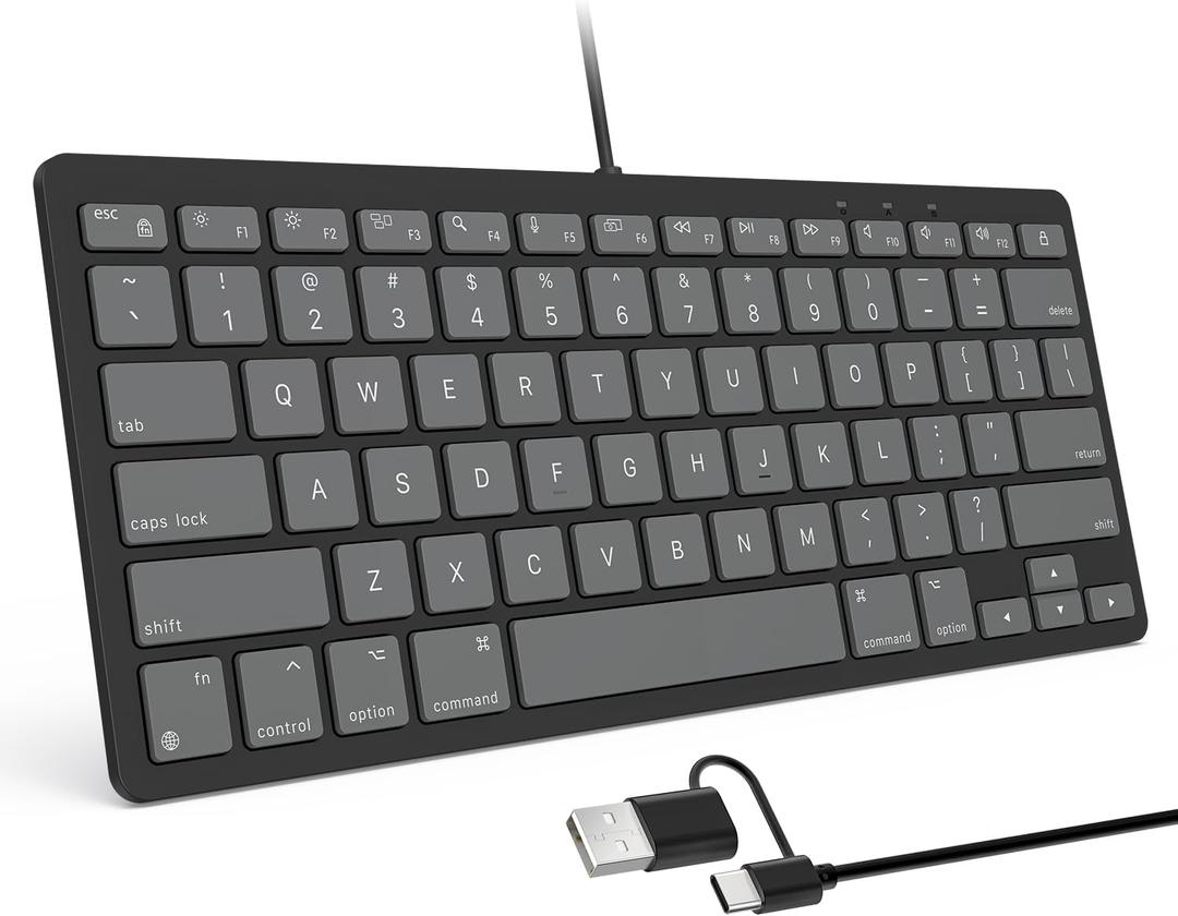 OMOTON Wired Keyboard for Mac Devices ONLY with Dual Interface, Comfortable Typing Angle & Stable Connection, Compatible with MacBook, iMac, Mac mini, PC-Graphite Black & Gray