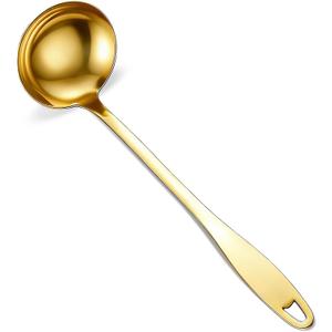 304 Stainless Steel Metal Ladle, Gold Soup Ladle Large Serving Spoon with 11.6" Handle for Cooking Stirring, Dishwasher Safe