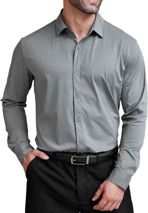 COOFANDY Mens Dress Shirts Wrinkle Free Long Sleeve Button Down Shirt Formal Business Shirts  Grey L