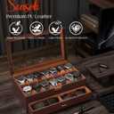 Watch Case Box for Men 14 Slots Watch Display Organizer with 6-Compartment Eyeglasses Storage, Real Glass Lid 2-Layer PU Leather Collection Holder Gift for Loved Ones Brown