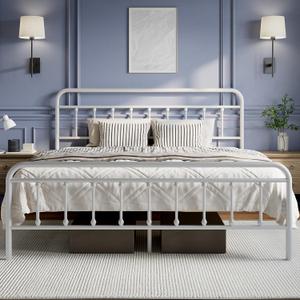 Novilla Metal King Size Bed Frame - Modern Minimalist Victorian Style with Headboard/Footboard, Heavy-Duty Steel Slats/Underbed Storage/No Box Spring Needed/Easy Assembly/Noise Free/White