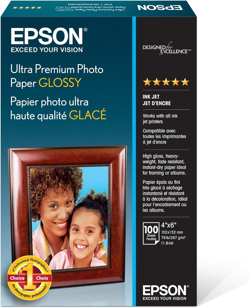 Epson Ultra Premium Photo Paper Glossy - S042174, 4" x 6" (100 sheets),White