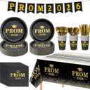 178 Pcs Prom Send off 2026 Plates and Napkins Serve 25, Disposable Paper Plates Napkins Set Banner Plastic Tablecloth Cups Knives Spoon for Class of 2026 Graduation Party Decorations Black and gold