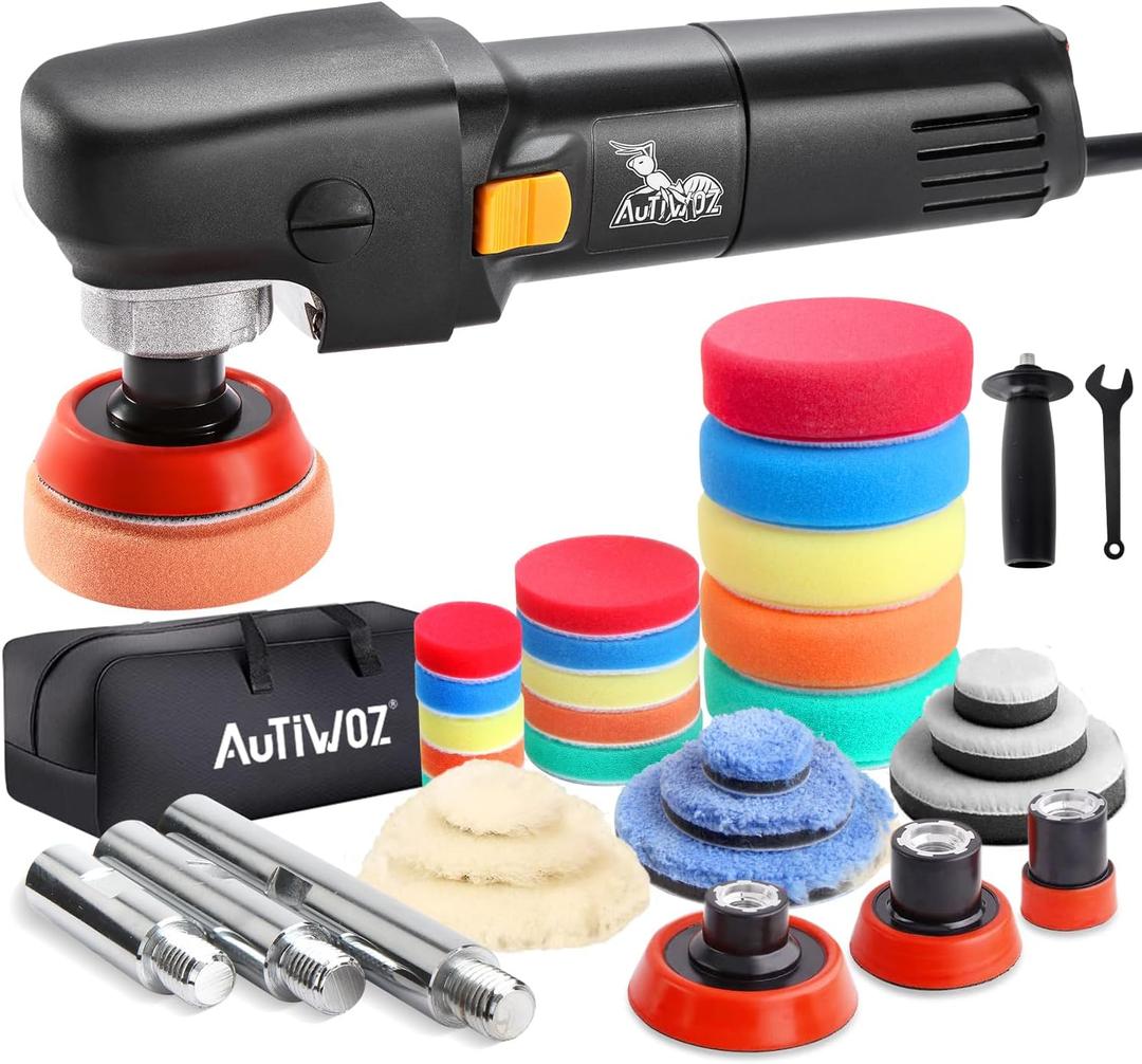 Mini Buffer Polisher, Car Polisher Waxer, 600W Rotary Polisher Machine with 33Pcs Polishing Kit, with 1" /2" /3" Base Pads M14 Thread Extension Shaft for Car Boat Sanding Polishing and Waxing