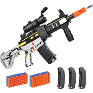 Realistic Toy for Nerf Guns Dart - Electric Sniper Rifle with Scope 120 Soft Bullets 3 Magazine, Automatic Foam Blaster for Boy Age 8-12 Years Old, Indoor Outdoor Present for Adult Kid Holiday (Silver)