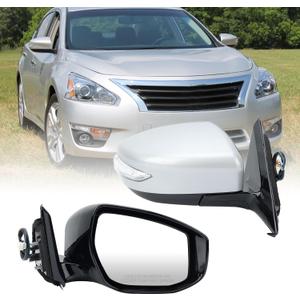 Right Passenger Side Mirror Compatible with Nissan Altima 2013 2014 2015 2016 2017 2018 Door Mirrors Replacement Power Glass Heated Manual Folding with Turn Signal Indicator 6 Pins (Silver)