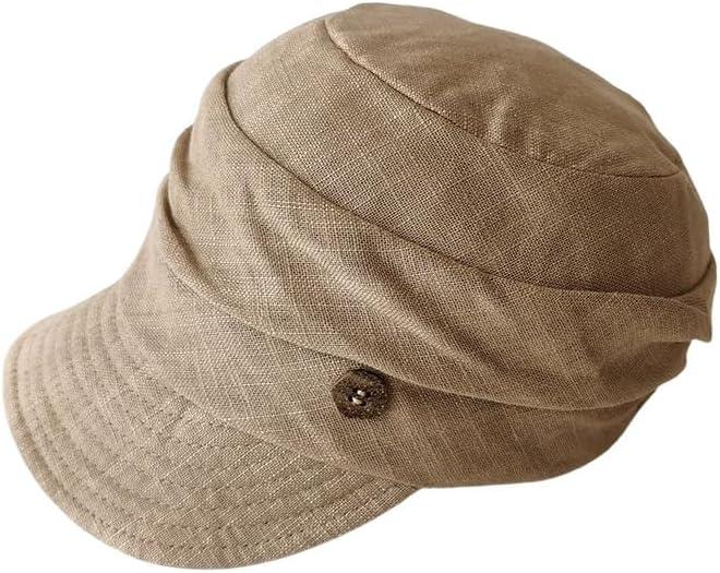 Women's Summer Slouchy Military Chemo Scally Newsboy Beanie Cap with Sun Protection (Brown)