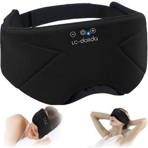 Sleep Mask with Headphones Bluetooth 5.4, LC-dolida Wireless Music Eye Mask for Sleeping Headphones with Soft Bamboo Cotton Cooling Breathable,Ultra-Thin Stereo Speaker for Side Sleepers (Black)