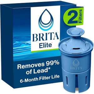 Brita Elite Water Filter Replacements for Pitchers and Dispensers, BPA-Free, Reduces 99% of Lead, Lasts Six Months or 120 Gallons, Includes 2 Pitcher Replacement Filters (2 Count)
