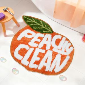 Peach Clean Bathroom Rugs, Cute Bath Mat Decor Door Mat, Soft & Absorbent Plush Coral Fabric Non-Slip Bathtub Rug Washable 24.8" x 21.6"