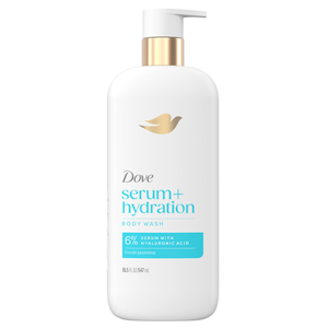 Dove Body Wash Hydration Boost Actively drenches dry skin 6% hydration serum with hyaluronic 18.5 oz