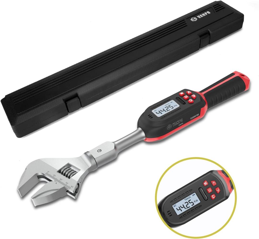 VANPO Adjustable Digital Torque Wrench 2.2-44.2 ft.lb/3-60 N.m, 912 mm Open End, 38 mm Adjustable Jaw, Accuracy 2%, LED and Buzzer Notification, HVAC Torque Wrench for Mini Split AC, Pipeline