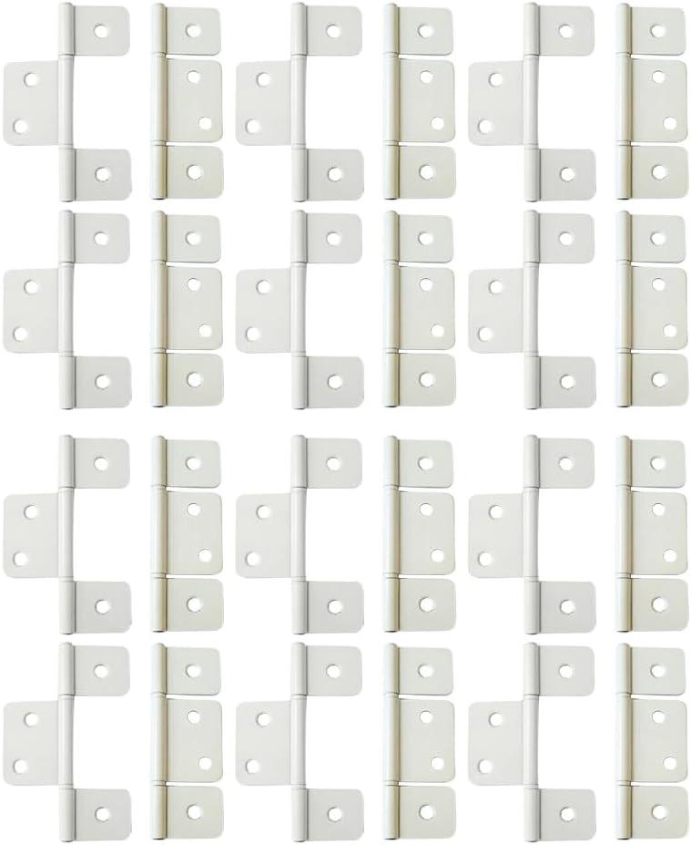 QCAA Flag Three Leaf 3-1/2" Bifold Shutter Hinge for Non-Mortise Cabinet Hardware, White, Made in Taiwan, 24 Pack