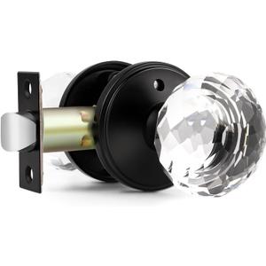 1 Pack Crystal Door Knobs Interior, Elegant Matte Black Glass Door Knobs, Keyless Privacy Door Locks for Bedrooms and Bathrooms