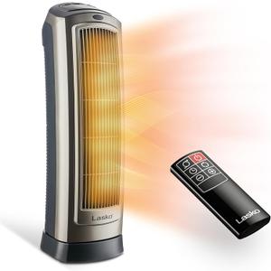 Lasko Oscillating Digital Ceramic Tower Heater for Home with Adjustable Thermostat, Timer and Remote Control, 23 Inches, 1500W, Silver, 755320, 8.5L x 7.25W x 23H, Silver