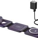Charging Station for Mag Safe Apple - 3 in 1 Magnetic Foldable Wireless Charger Pad - Travel Charging Mat for iPhone 16 15 14 13 12 Pro Max Plus Watch & Airpods (Deep-purple)