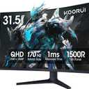 KOORUI 32 inch Curved Gaming Monitor - QHD (2560 x 1440) 2K Display, 170Hz 144Hz Monitor, 1500R Curvature, 1ms, HDR10, Adaptive Sync, Tilt Adjustable, DisplayPort HDMI, Black - 32E6QC