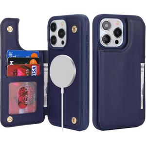 SailorTech for iPhone 14 pro max Phone Case with Card Holder, for iPhone 14 Pro max Wallet Case for Women Men with MagSafe PU Leather Protective Wallet for iPhone14Promax (Blue)