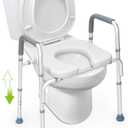 OasisSpace Raised Toilet Seat with handles-400lbs Heavy Duty Commode Chair with Safety Frame, Adjustable Stand Alone Elongated risers with arms for Elderly, Handicap, Disabled