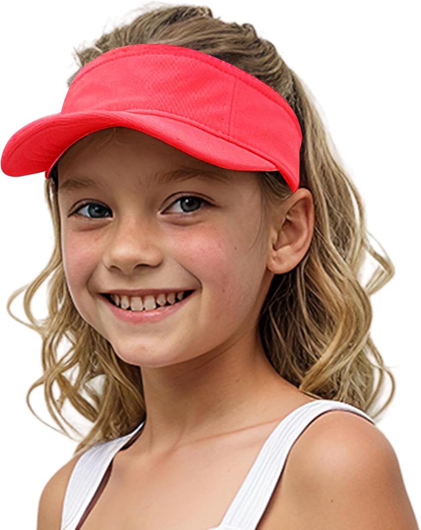 Jastore Kids Girls Boys Packable Hat Sun Visor Hats Cotton Sports Summer Golf Visor Hat (One Size, Peach Pink)