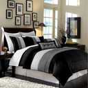 Chezmoi Collection Loft 8-Piece Luxury Striped Comforter Set (King, Black/Gray/White)