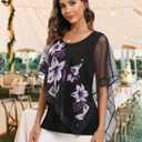 SeSe Code Women's Elegant Mesh Blouses Flowy Poncho Tops Dressy Casual Shirts