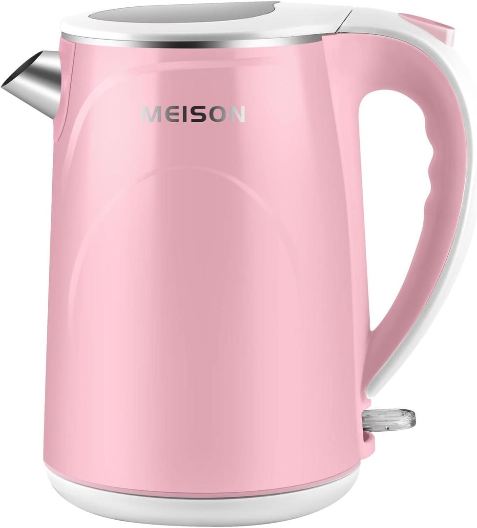 MEISON Electric Kettle, 1.5 L Double Wall Food Grade Stainless Steel Interior Water Boiler, Coffee Pot & Tea Kettle, Auto Shut-Off and Boil-Dry Protection, 1200W, (Pink)