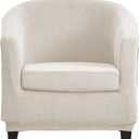 2 Pieces Stretch Club Chair Slipcover Jacquard Tub Chair Cover Armchair Covers, Non-Slip Barrel Chair Cover for Dining Living Room Office Chair -White-2
