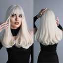 PARK YUN Long Platinum Blonde Wigs for Women Synthetic Glueless Realistic Straight Blond Wig with Bangs, Heat Resistant Natural Wig for Girls Daily Party Cosplay 22 inch