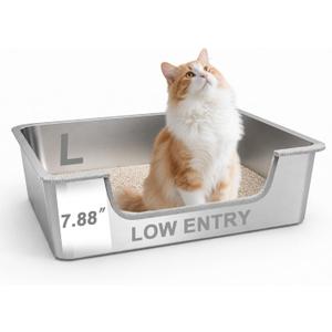 7.9'' High-Sided Low Entry Stainless Steel Cat Litter Box for Senior Cats