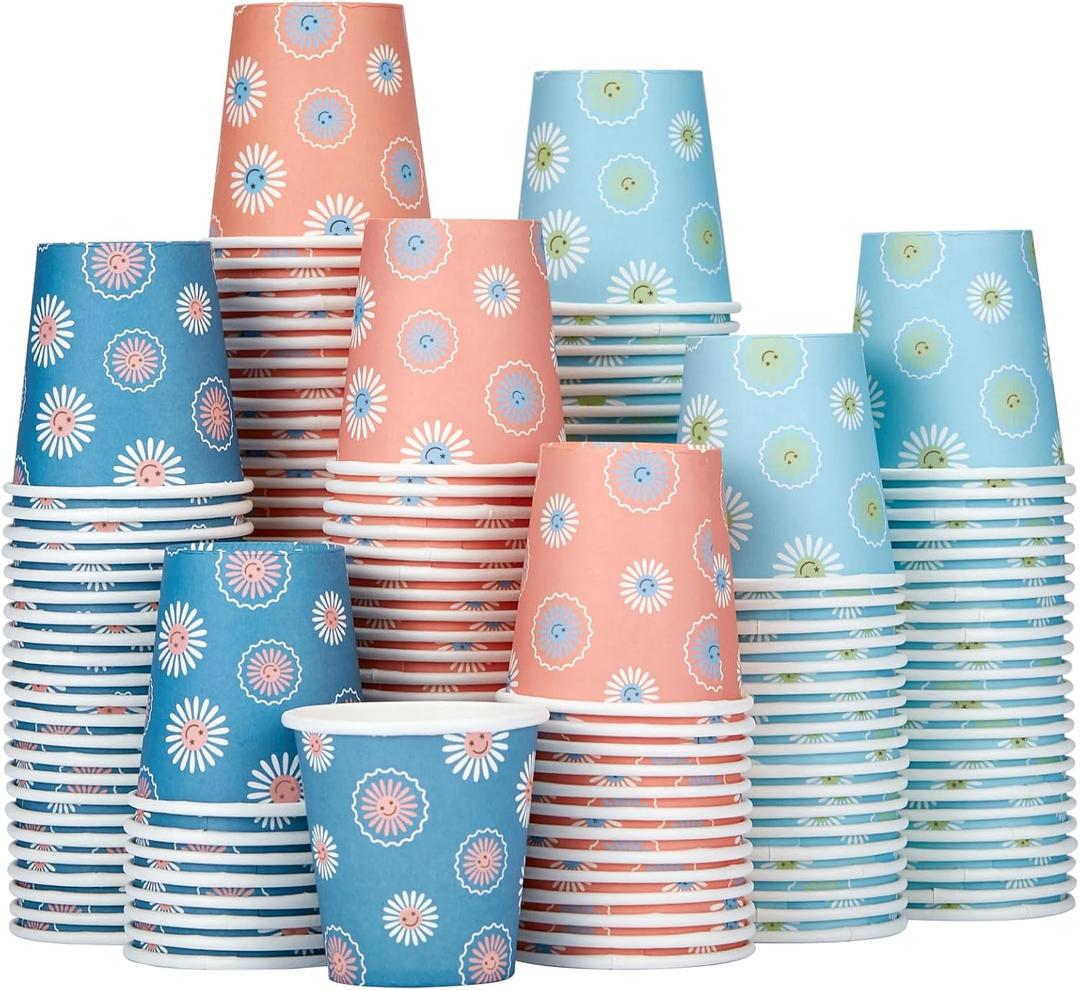 SIUQ 300 Pack 3 oz Paper Cups, Disposable Bathroom Cups, Small Mouthwash Cup, Hot/Cold Beverage Drinking Cups, Mini Paper Cups for Bathroom, Birthday Party, Travel, Events, Picnic, BBQ (Daisy)