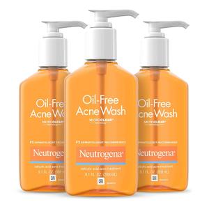 Neutrogena OilFree Acne Wash, Acne Fighting Facial Cleanser with Salicylic Acid Medicine, Acne Treatment for Face, NonComedogenic, ResidueFree, 9.1 fl oz Pump Bottles, 3 Pack