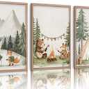 Woodland Animal Nursery Canvas Wall Art Fox Bear Rabbit Hedgehog Paintings Pictures Safari Nursery Wall Decor Forest Animals Camping Campfire Poster Print Artwork for Boys Kids Room Home Decoration