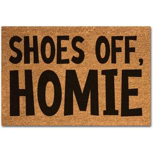 Funny Coir Doormat Shoes Off Homie Front Door Mat Entryway Outdoor Mat with Heavy Duty Front Porch Decor Welcome Mats House Warming Gift Coir Doormat Entry Natural Coir Brown Mat 23.7 x 15.7 inch