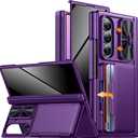 CENMASO for Samsung Galaxy Z Fold 7 Case with Card Holder [RFID Blocking] Camera Cover, Hinge Protection, Hidden Kickstand, Privacy Screen Protector, Wallet Phone Case for Galaxy Z Fold 7-Purple