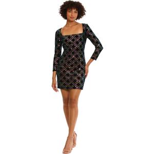 Donna Morgan Womens Holiday Sequin Dress Event Occasion Cocktail Party Guest of (8, Black/Purple/Gold)