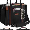 FIORETTO Womens Canvas Tote Bag Purse with Zipper, Multi Compartment & Reinforced Bottom, Ideal for Work, Bible, Travel (Medium, Black)