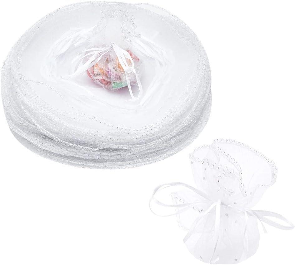 SKYPRO 50Pcs White Organza Bags 13.8 Inches with Drawstring, Jewelry Pouches Wedding Party Christmas Favor Gift Bags