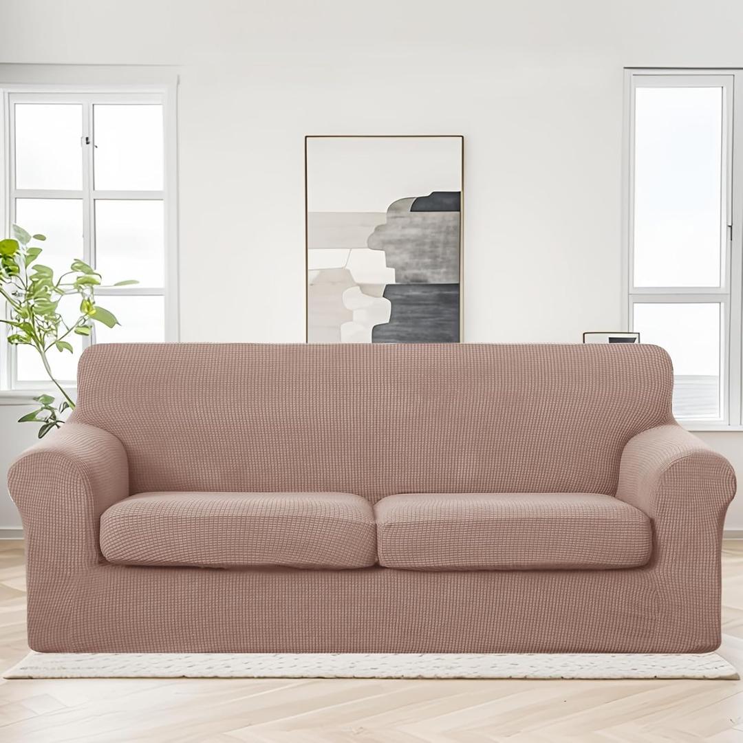 U-NICE HOME 3 Pieces Stretch Couch Cover Sofa Cover Washable Sofa Slipcover with Individual Seat Cushion for 2 Cushion Couch Sofa Pet Friendly(Sofa 2 Seat, Camel)