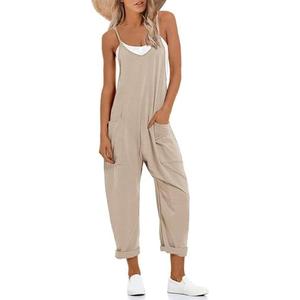 Muchpow Women's V Neck Sleeveless Jumpsuits Spaghetti Straps Harem Long Pants Overalls With Pockets Size M