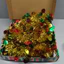 5ft Gold Pre Lit Collapsible Pop Up Christmas Tree, Glittery Golden Tinsel Artificial Pencil Xmas Trees with Red & Green Sequins and Colorful LED Lights for Indoor and Outdoor Decoration
