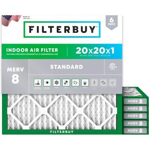 Filterbuy 20x20x1 Air Filter MERV 8 Essential Dust & Allergy Defense (6-Pack), Electrostatic Pleated HVAC AC Furnace Filters Replacement (Actual Size: 19.50 x 19.50 x 0.75)