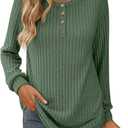 Womens Long Sleeve Henley Tunic Tops Crew Neck Pullover Sweaters Loose Fit Dressy Casual (Green, M)