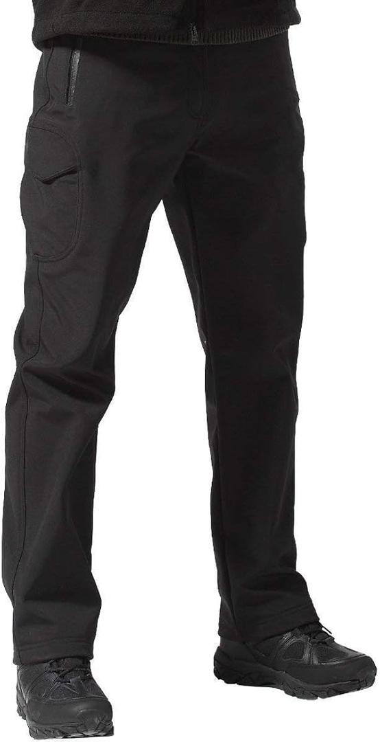 Free Soldier Men's Outdoor Softshell Fleece Lined Cargo Pants With Belt 30W Black
