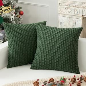 Kevin Textile Christmas Decorations Corduroy Soft Decorative Square Throw Pillow Cover Cushion Covers Pillowcase Home Decor for Party/20x20 Inch/50x50 cm Set of 2 Dark Green