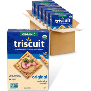 Triscuit Organic Original Whole Grain Wheat Crackers, Organic Crackers, Vegan Snacks, Bulk Lunch Snacks, 6 - 7 oz Boxes, BB 04-13-26