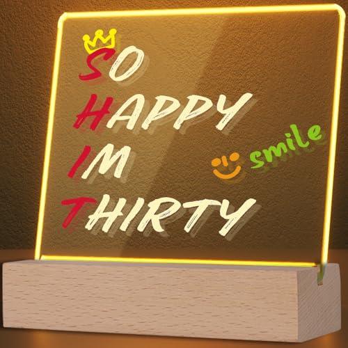 Lighting Inspirational Motivational Gifts Desk Decorative Acrylic Sign with Light Wooden Stand for Office Countertop Shelf - So Happy Im Thrity (30-2),Ser of 3