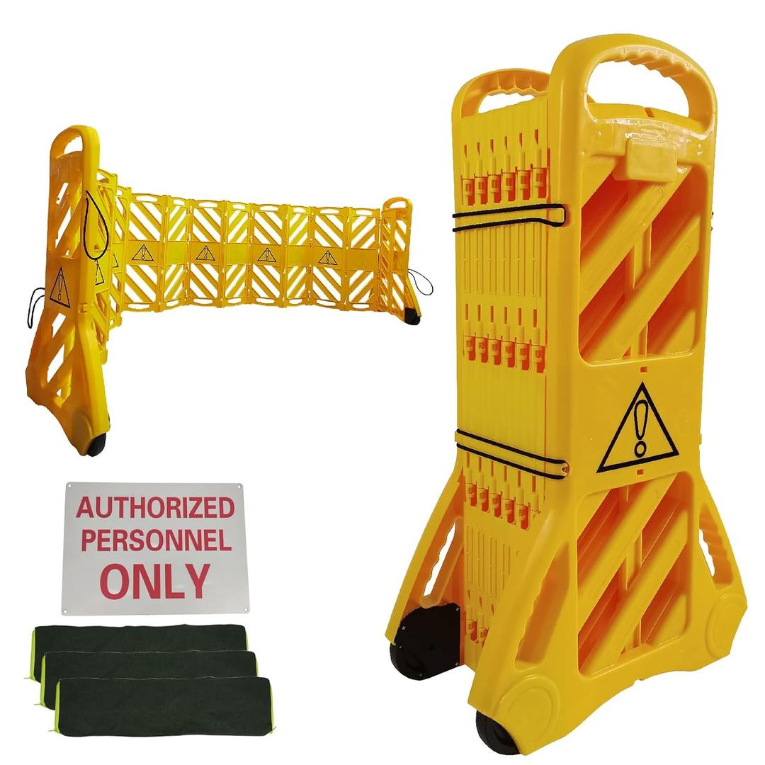 13 Foot Portable Driveway Fence Safety Barriers Barricade Expandable Mobile Folding System for Construction Traffic Control Driveway Gate Outdoor